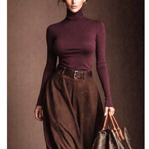 NWT Jones & Co Women's Maroon Burgundy Fitted Long Sleeve Turtleneck